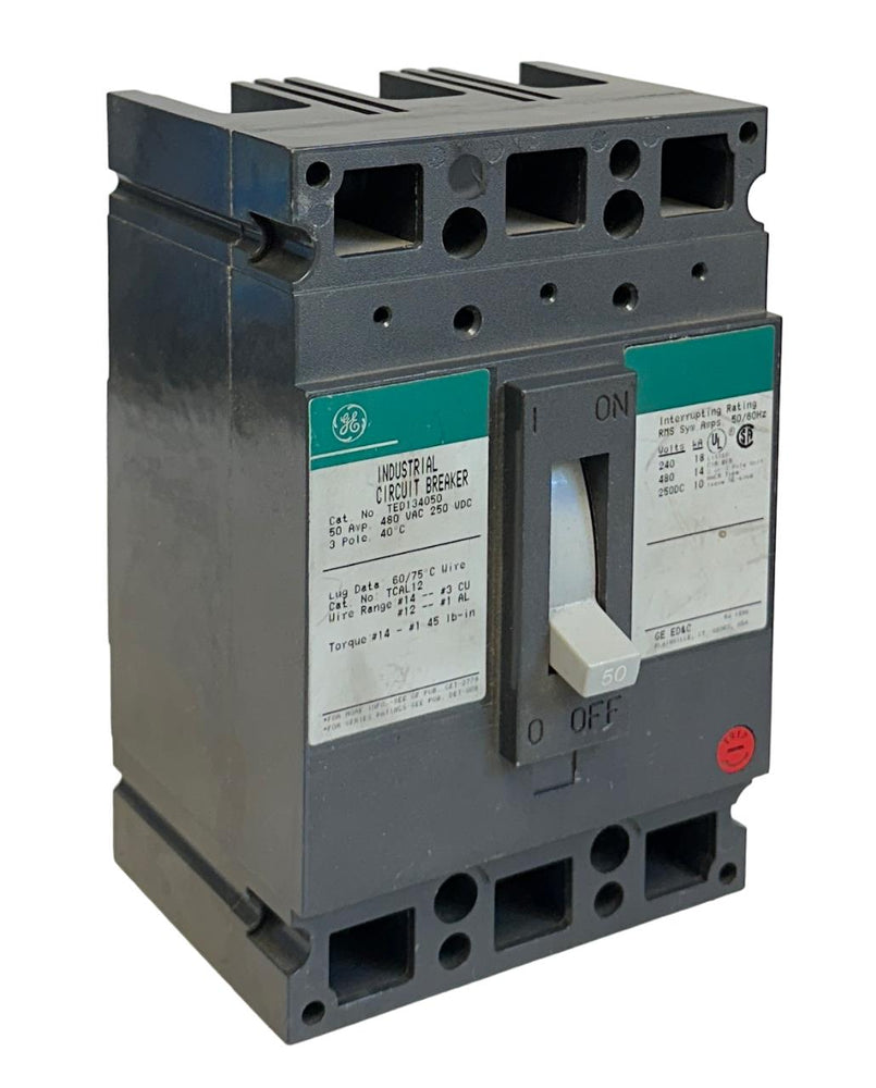 GENERAL ELECTRIC TED134050 INDUSTRIAL CIRCUIT BREAKER 50A 480VAC 250VDC 3P NSNP