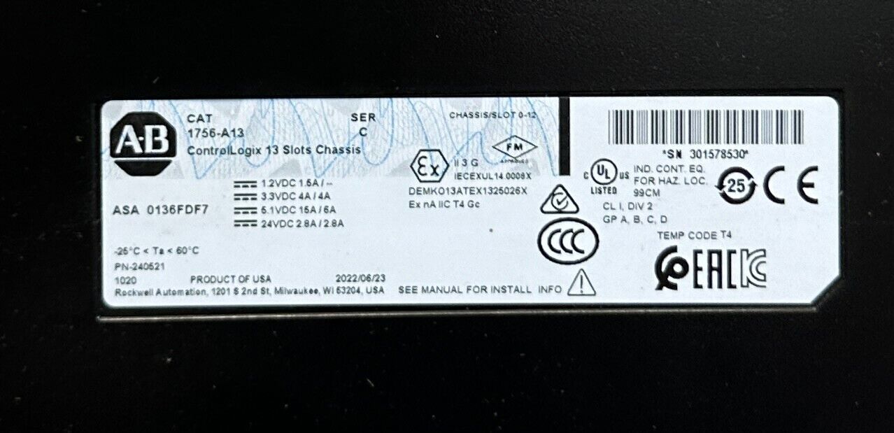 ALLEN BRADLEY 1756-A13 /C ControlLogix 13-SLOT MODULE CHASSIS 2022 1756A13 NSNP