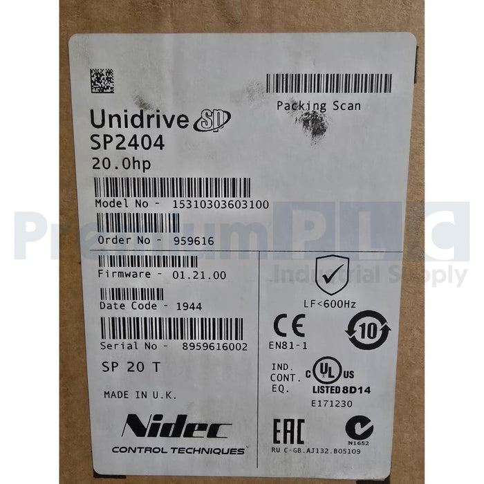 NEW NIDEC CONTROL TECHNIQUES SP2404 UNIDRIVE SP VFD DRIVE 20HP W/SM-KEYPAD NSMP