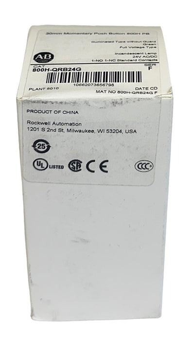 ALLEN BRADLEY 800H-QRB24G /F 30mm MOMENTARY PUSH BUTTON 800H PB GREEN NSFS