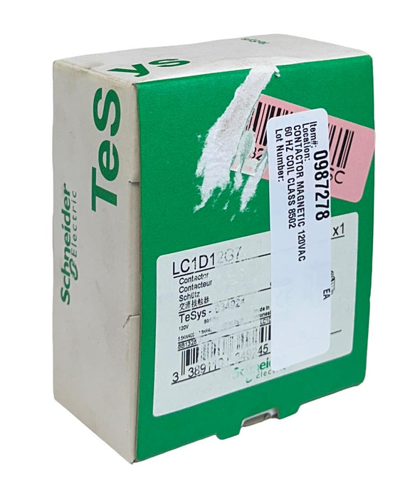 SCHNEIDER ELECTRIC LC1D12G7 TeSys MAGNETIC CONTACTOR 120V COIL DIN RAIL 3P NSMP