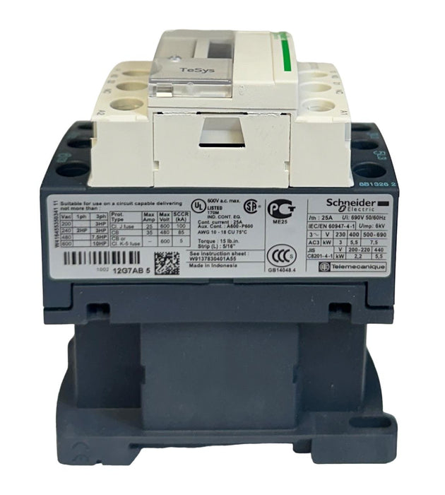 SCHNEIDER ELECTRIC LC1D12G7 TeSys MAGNETIC CONTACTOR 120V COIL DIN RAIL 3P NSMP