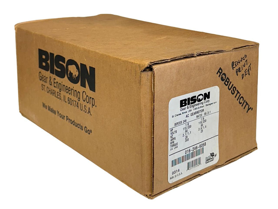 BISON 016-246-6058 / 0162466058 SERIES 246 AC GEARMOTOR 1/6HP 58.3:1 RATIO NSMP