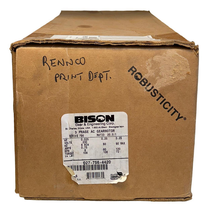 BISON 027-756-4420 / 151-H00-0065 AC GEARMOTOR 3-PHASE INVERTER DUTY 1/4HP NSMP