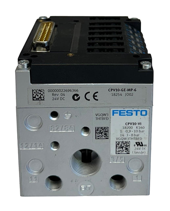 FESTO CPV10-GE-MP-6 / 18254 PNEUMATIC VALVE BLOCK INTERFACE 6-SLOT 24VDC NSNP