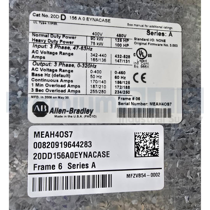 ALLEN BRADLEY 20DD156A0EYNACASE /A PowerFlex 700S AC DRIVE 125HP (SELLING AS IS)