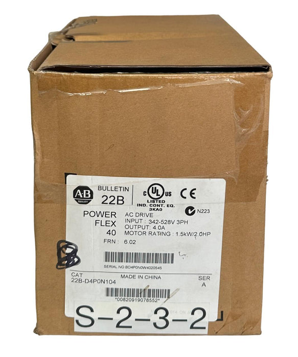 ALLEN BRADLEY 22B-D4P0N104 /A PowerFlex 40 AC DRIVE 1.5kW/2.0HP 4.0A 3PH NSMP