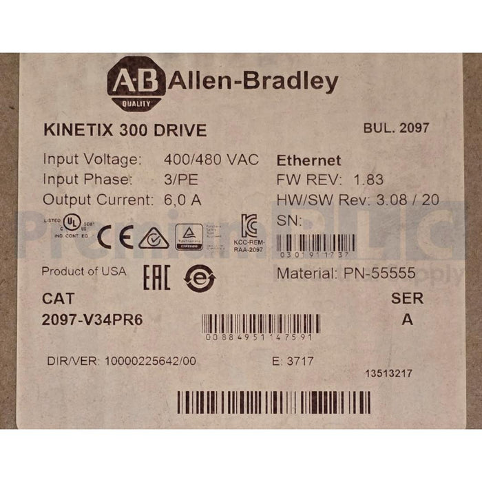 ALLEN BRADLEY 2097-V34PR6 /A KINETIX 300 EtherNet/IP INDEXING SERVO DRIVE NSFS