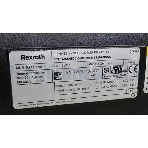 BOSCH REXROTH MSK050C-0600-NN-M1-UP0-NNNN R911299914 MSK 3PH SERVO MOTOR NSMP