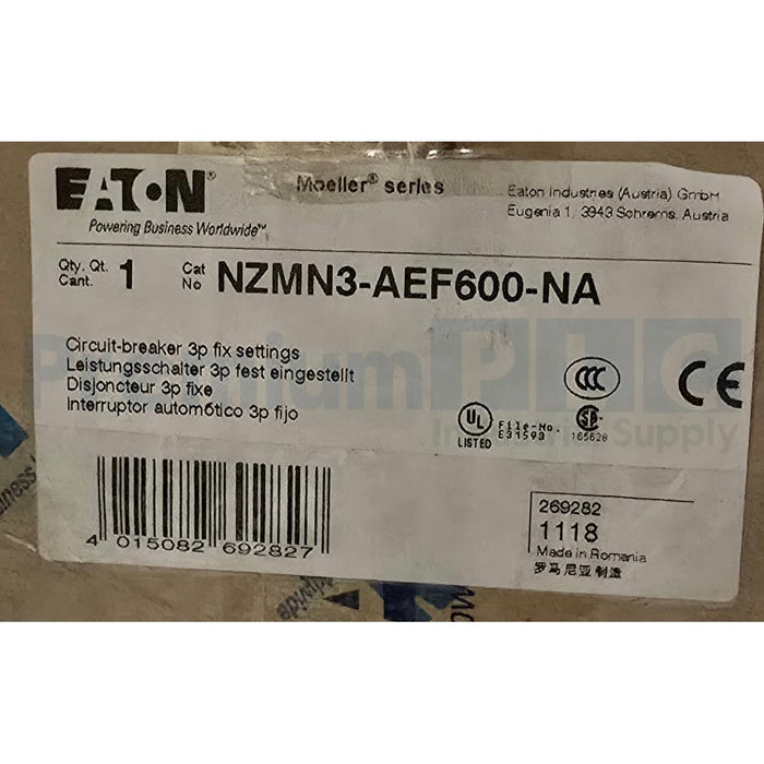 NEW EATON NZMN3-AEF600-NA MOELLER NZM3 600A CIRCUIT BREAKER 269282 W/TRIP NSMP