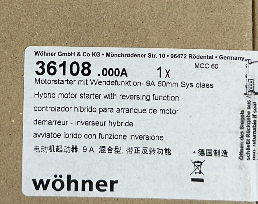 WOHNER 36108.000A / 36108 / 36108000A HYBRID MOTOR STARTER W/ REVERSING 9A NSFS