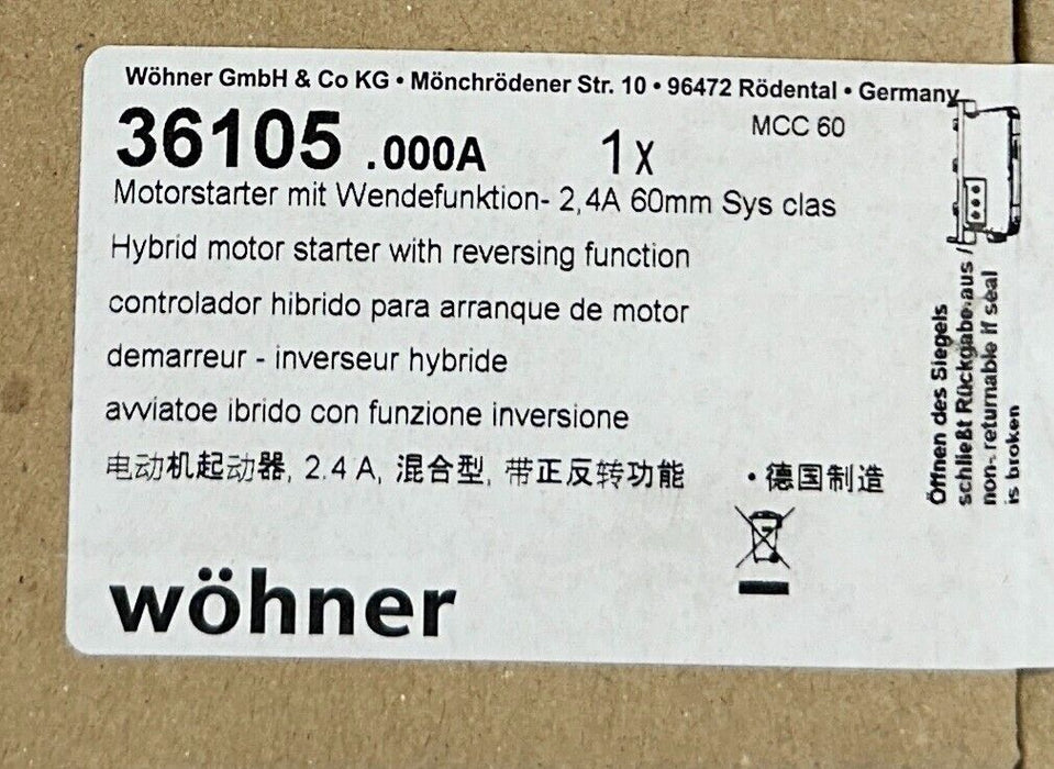 WOHNER 36105.000A / 36105 / 36105000A HYBRID MOTOR STARTER REVERSING 2.4A NSFS