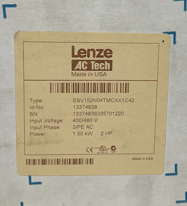 LENZE AC TECH ESV152N04TMC / 13374838 SMVector 1.5kW/2HP ESV152N04TMCXX1C42 NSMP