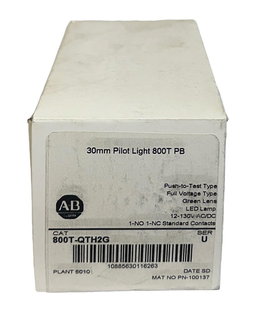 ALLEN BRADLEY 800T-QTH2G /U 30mm PILOT LIGHT PUSH BUTTON GREEN 12-130VAC/DC NSFS