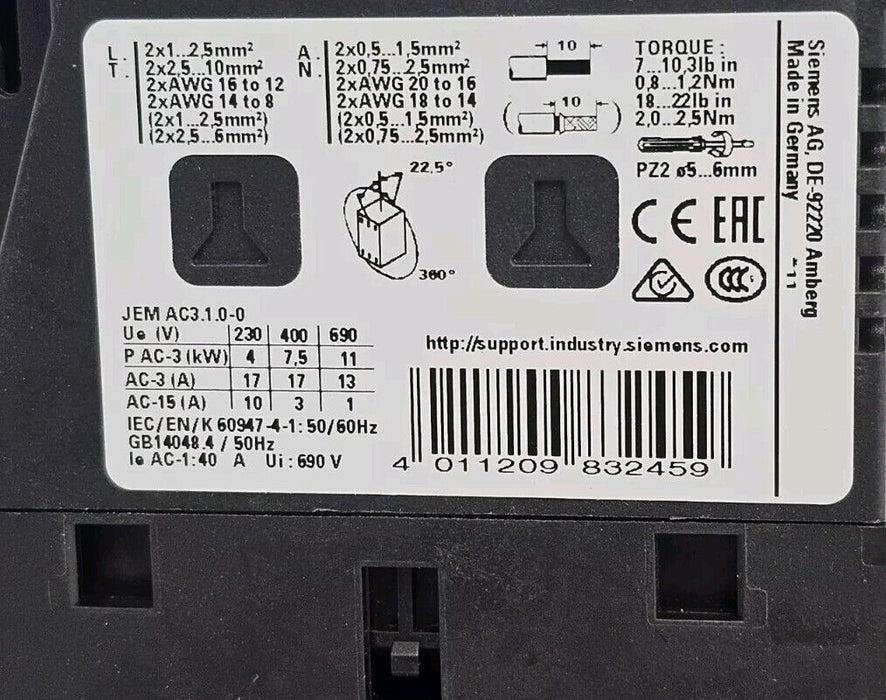 NIB SIEMENS 3RT2025-1BB40 CONTACTOR 3RT20251BB40