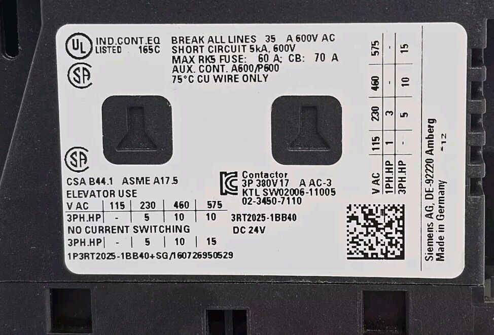 NIB SIEMENS 3RT2025-1BB40 CONTACTOR 3RT20251BB40
