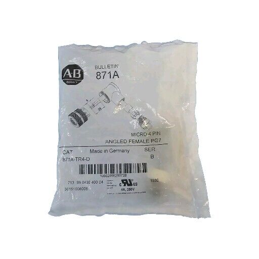 NEW ALLEN BRADLEY 871A-TR4-D ANGLED FEMALE PG7 MICRO 4-PIN SER. B