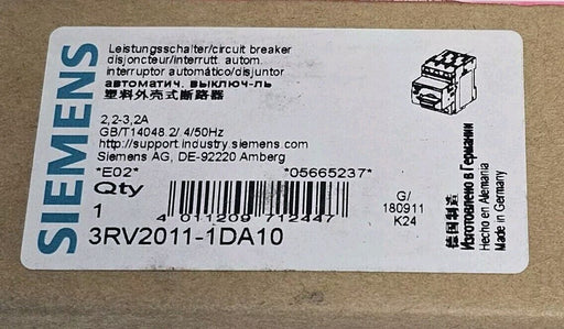 NIB SIEMENS 3RV2011-1DA10 CIRUIT BREAKER 2.2-3.2A, 3RV20111DA10