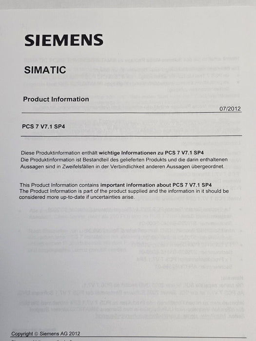 NEW SIEMENS 6ES7658-4XX17-0YT8 SIMATIC PCS 7 V7.1 SP4 SOFTWARE MEDIA PACKAGE