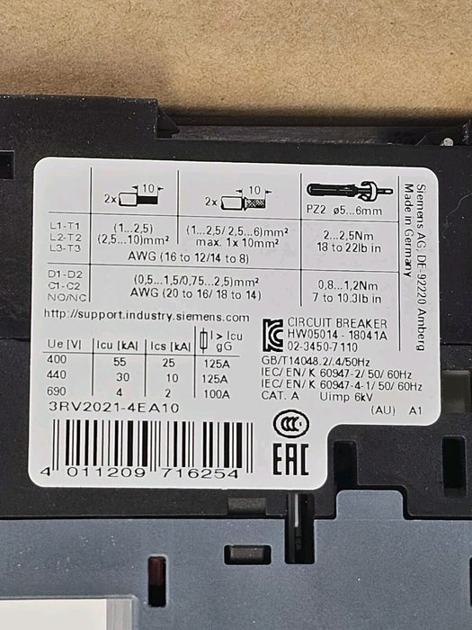 NIB SIEMENS 3RV2021-4EA10 CIRCUIT BREAKER 3RV20214EA10, 27-32A