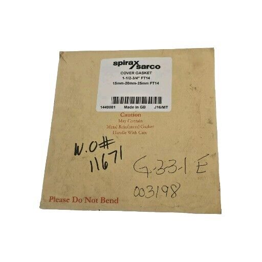 NEW SPIRAX SARCO 1440081 J16/MT COVER GASKET 1-1/2-3/4'' FT14