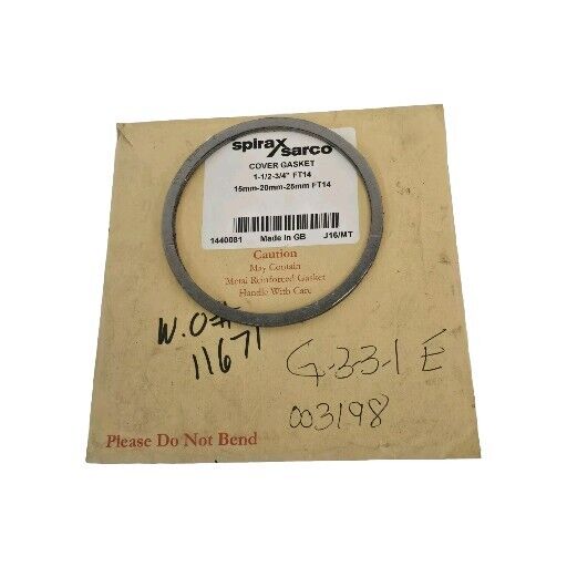 NEW SPIRAX SARCO 1440081 J16/MT COVER GASKET 1-1/2-3/4'' FT14