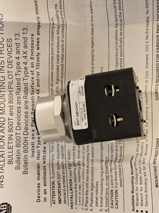 NIB ALLEN BRADLEY 800T-QBH2AD1 PUSH BUTTON 800TQBH2AD1 SER. U