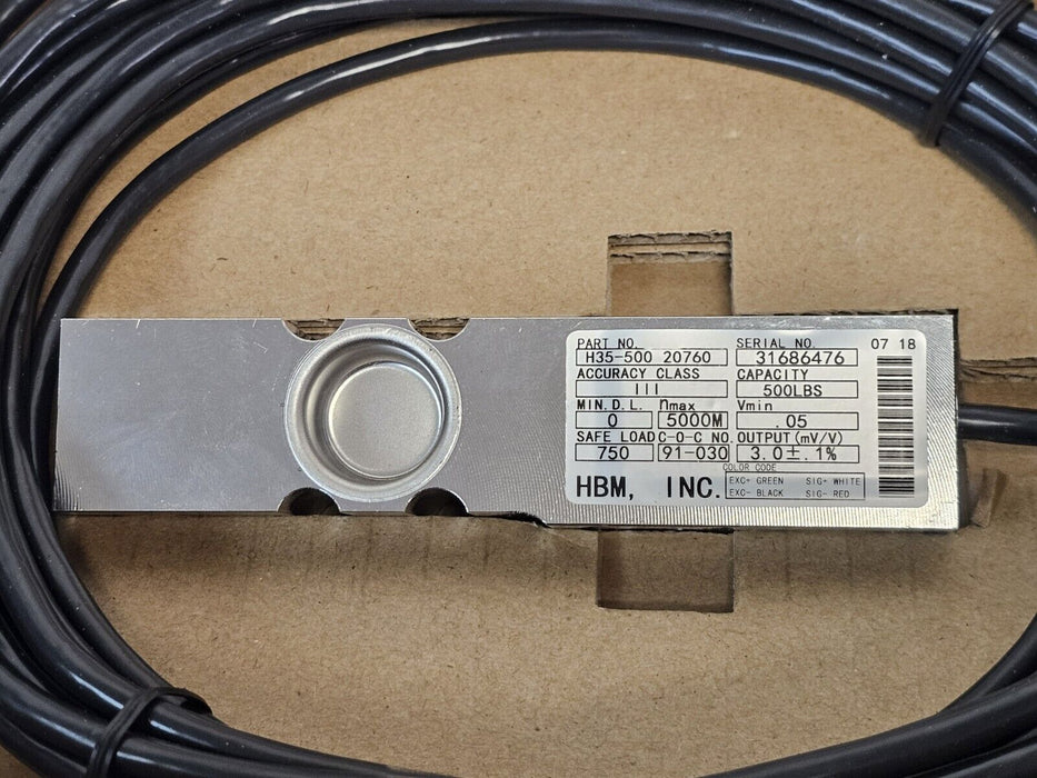 NIB HBM 1-H35AN5/500-1 LOAD CELL CAPACITY 500LBS P/N: H35-500 20760