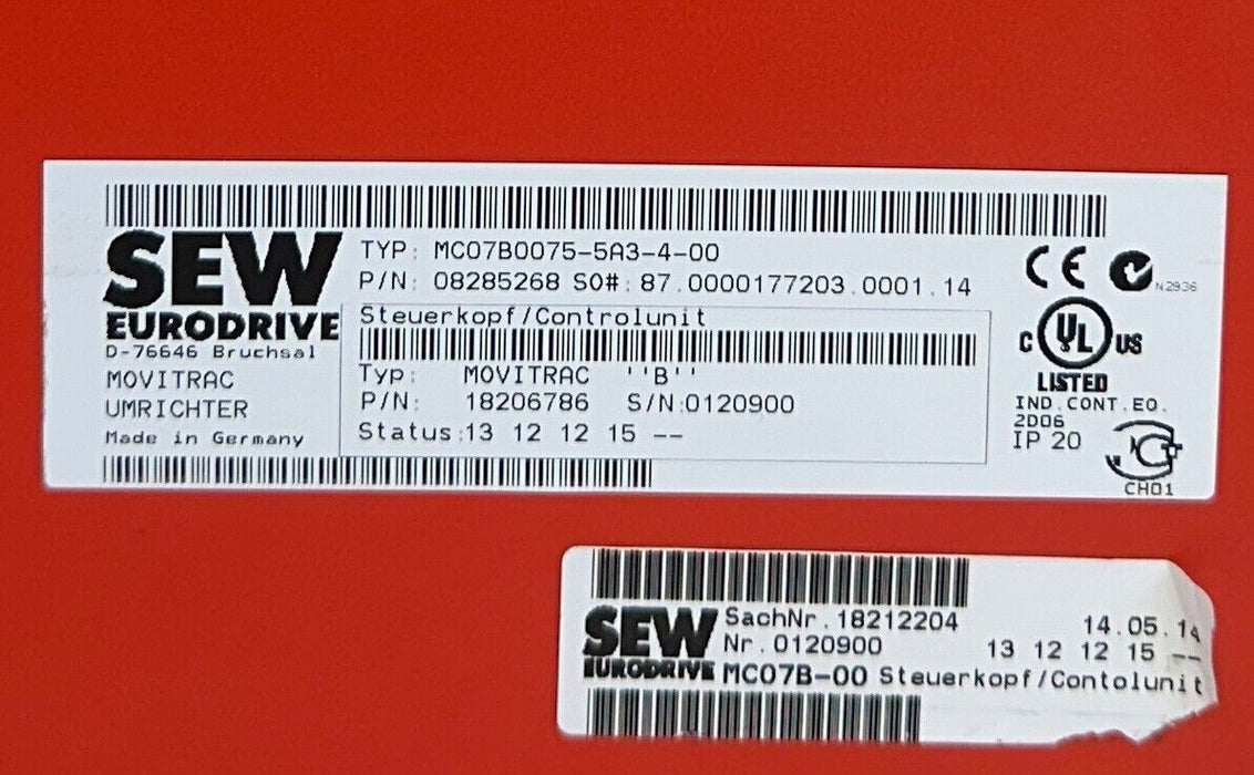 SEW EURODRIVE MC07B0075-5A3-4-00 / 08285268 MOVITRAC MDX60A0074-5A3-4-00 USNP