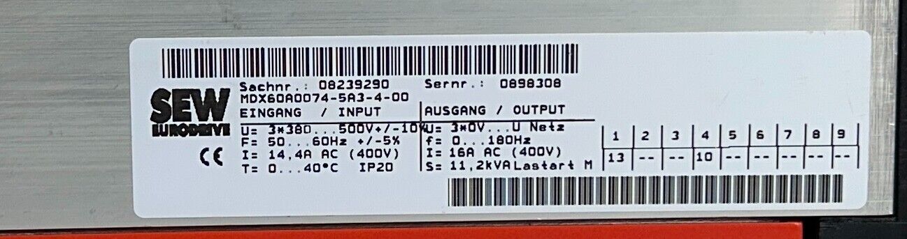 SEW EURODRIVE MC07B0075-5A3-4-00 / 08285268 MOVITRAC MDX60A0074-5A3-4-00 USNP