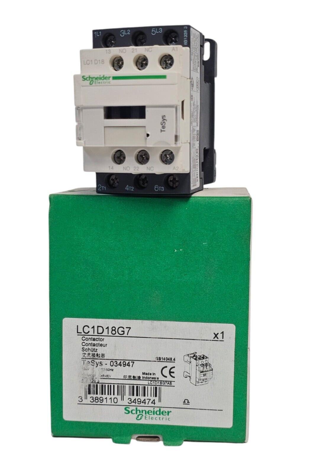NIB SCHNEIDER ELECTRIC LC1D18G7 CONTACTOR 120 VAC COIL 3 POLE — PremiumPLC