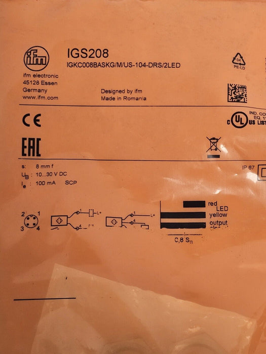 NEW IFM EFECTOR IGKC008BASKG/M/US-104-DRS/2LED PROX. SENSOR IGS208