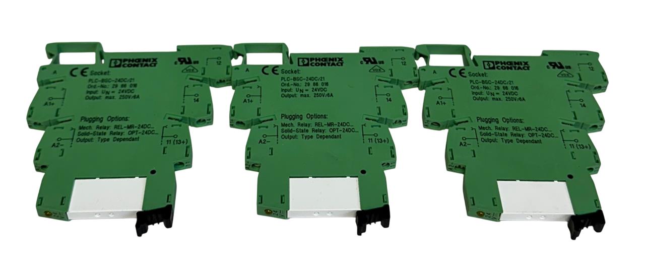 3 PHOENIX CONTACT PLC-BSC-24DC/21 / 2966016 / 2961105 RELAY BASE AND RELAYS NSNP