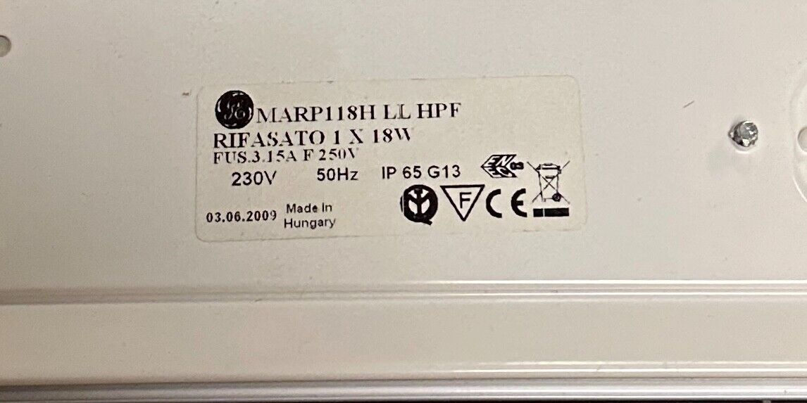 GE MARP118H LL HPF / 43800 MARINER LIGHT FIXTURE RIF ASATO 1X18W 230V 50Hz NSMP