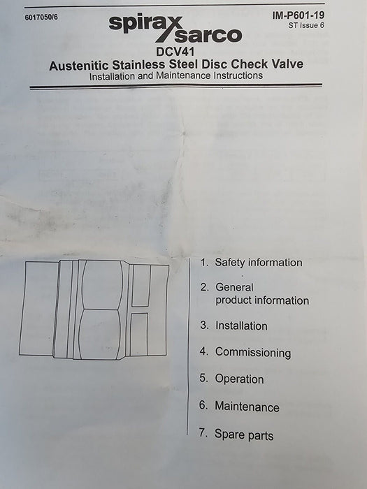 NIB SPIRAX SARCO DCV41 AUSTENITIC STAINLESS STEEL DISC CHECK VALVE