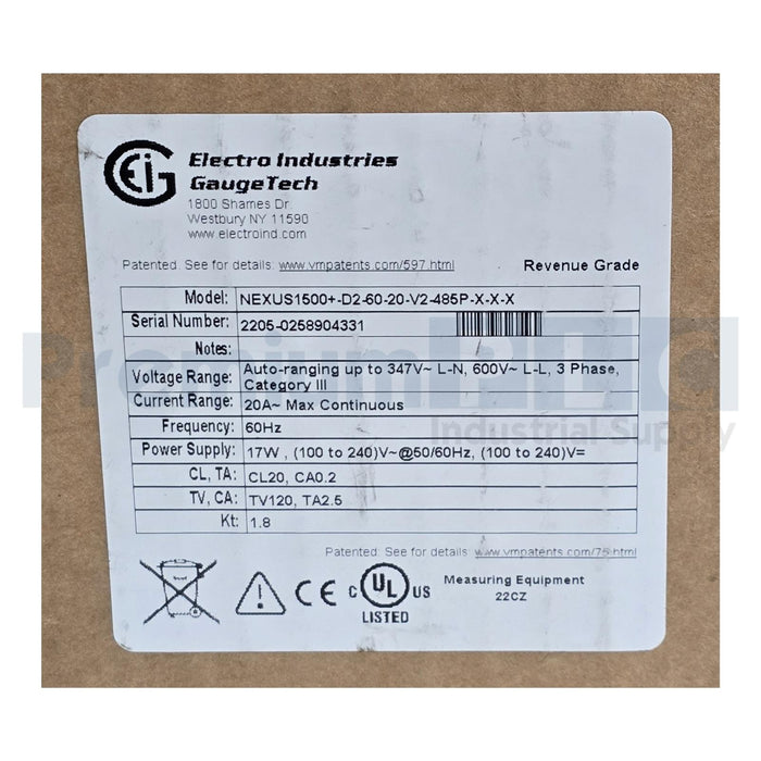 ELECTRO INDUSTRIES GaugeTech NEXUS 1500+-D2-60-20-V2-485P-X-X-X POWER METER NSMP