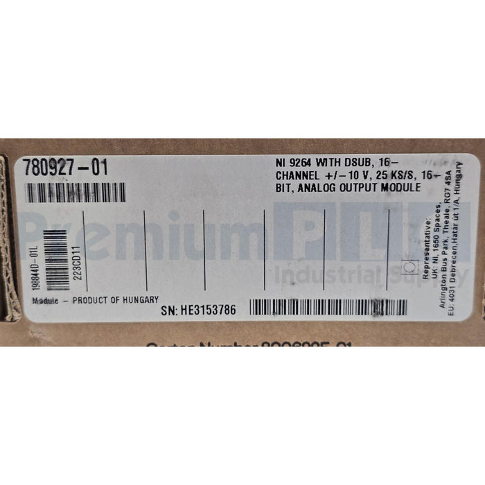 NATIONAL INSTRUMENTS NI-9264 w/ DSUB 16-Ch ±10V, 25 kS/s, 16-Bit 780927-01 NSMP