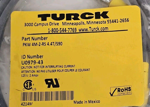 NEW TURCK PKW 4M-2-RS 4,4T/S90 HYBRID MOLDED CORDSET ID NUMBER U0979-43