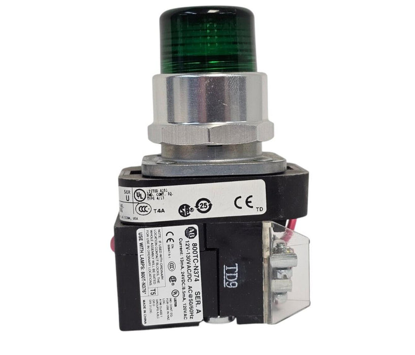 NIB ALLEN BRADLEY 800T-QTH2G /U 30mm PILOT LIGHT PUSH BUTTON GREEN 12-130VAC/DC