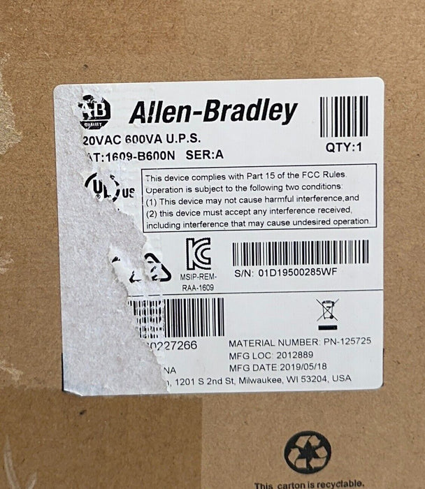 ALLEN BRADLEY 1609-B600N /A INDUSTRIAL POWER SUPPLY 1609-B 120VAC 600VA NSMP