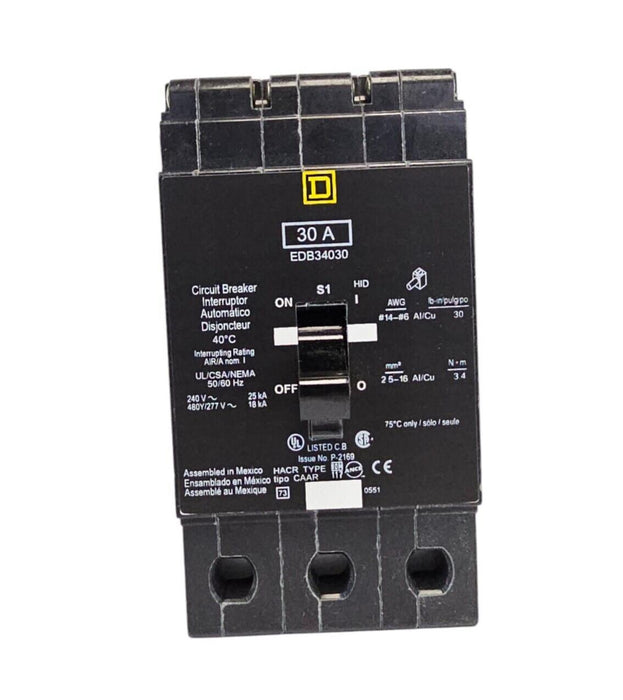 NIB SQUARE D EDB34030 S1 CIRCUIT BREAKER 30A 3P 480Y/277V~ 50/60HZ