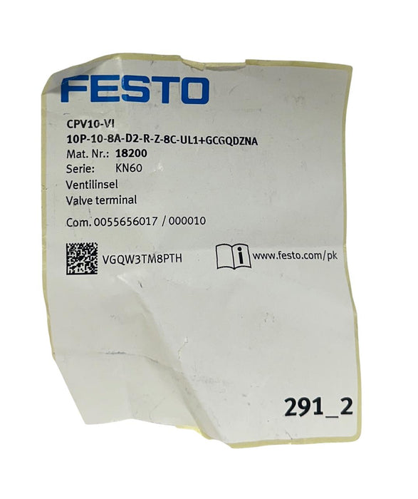 FESTO CPV10-VI-10P-10-8A-D2-R-Z-8C-UL1+GCGQDZNA / 18200 VALVE TERMINAL 24V NSNP