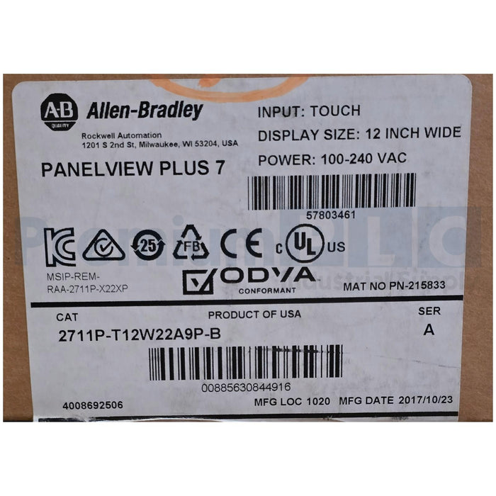 ALLEN BRADLEY 2711P-T12W22A9P-B /A PanelView Plus 7  12" GRAPHIC TERMINAL NSMP
