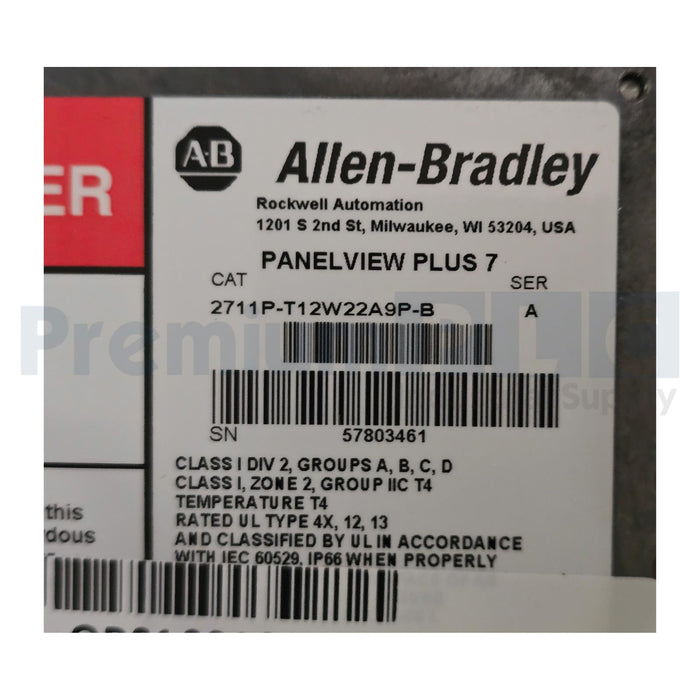ALLEN BRADLEY 2711P-T12W22A9P-B /A PanelView Plus 7  12" GRAPHIC TERMINAL NSMP