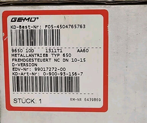 NIB GEMU 9650 10D 1311T1 ACTUATOR DIAPHRAGM VALVE 99017272-6439869 0001
