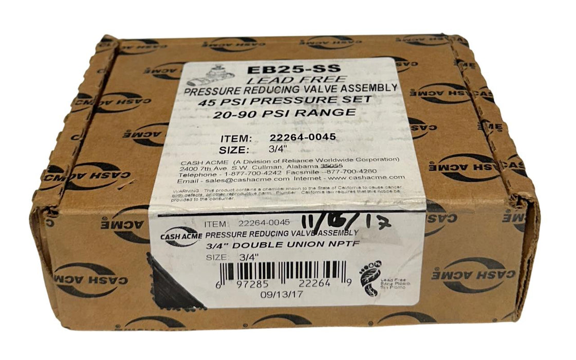 CASH ACME EB25-SS / 22264-0045 PRESSURE REDUCING VALVE ASSEMBLY 3/4'' 45PSI NSMP