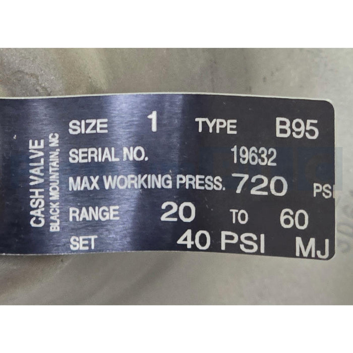 CASH VALVE B95 1" INCH PRESSURE REGULATOR RANGE 20-60 MAX-720PSI SET-40PSI NSMP