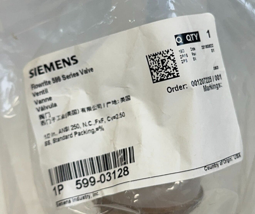 SIEMENS 599-03128 / 59903128 Flowrite 599 SERIES VALVE 1/2'' ANSI 250 NSMP