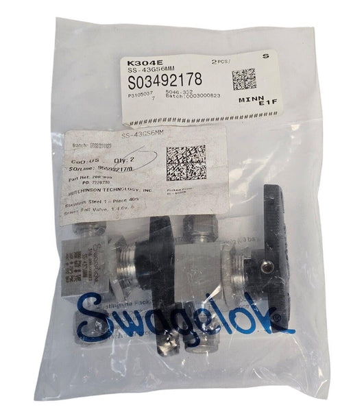 NEW SWAGELOK SS-43GS6MM BALL VALVE STAINLESS STEEL SS43GS6MM 3/8" TUBE (QTY:2)