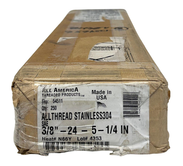 250 ALL AMERICA 3/8''-24-5-1/4 IN ALLTHREAD STAINLESS 304 STUDS 54511 NSMP